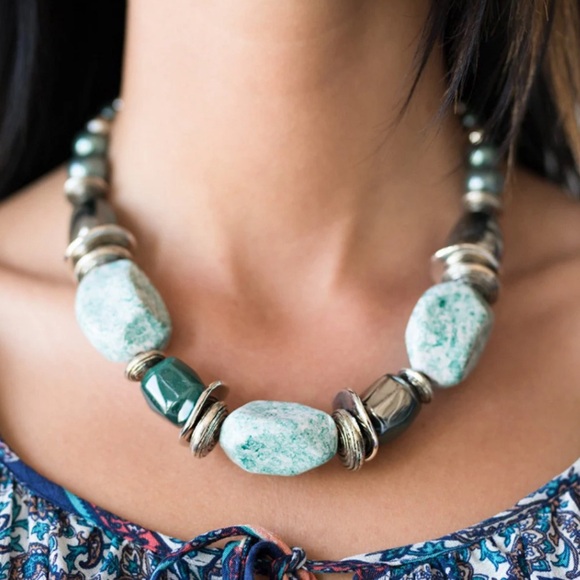 ANTHROPOLOGIE • Turquoise Chunky Necklace Timelessly Tantalizing Beads Statement - Picture 2 of 6